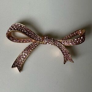 Kenneth Jay Lane KJL Pink Rhinestone Pave Ribbon Bow Pin Brooch